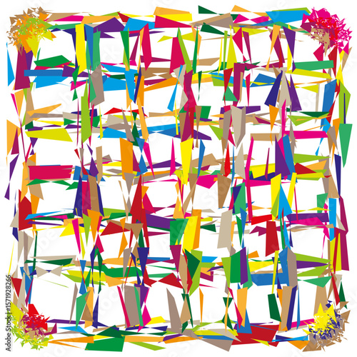 Abstract shattered shapes. Colorful sharp fragments. Dynamic chaotic pattern. Vector modern artwork.