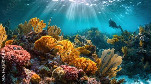 Wallpaper Mural Scuba diver fins visible from underwater view with coral terrain below Torontodigital.ca