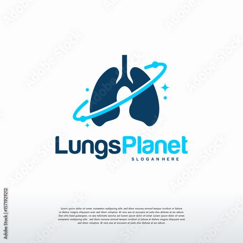 Lungs Planet logo designs concept vector, Lungs shield logo, Lungs Care logo template