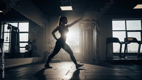 Wallpaper Mural Silhouette Fitness: Dynamic Workout in Modern Gym Setting Torontodigital.ca