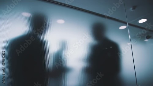 Abstract corporate meeting: Blurred silhouettes in a modern office environment