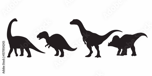 Silhouette dinosaurs vector art illustration featuring prehistoric animal species collection design asset