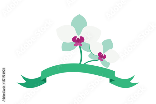 Orchid Flowers With A Small Ribbon Space Below On White