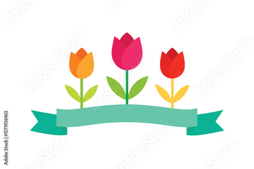 Colorful Tulips With A Floating Ribbon At The Bottom