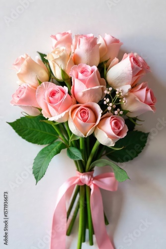 A charming bouquet of unopened rosebuds, tied with a delicate ribbon Perfect for Valentine's Day, weddings, or any romantic occasion Soft pastel colors and a fresh, elegant feel , soft, romantic