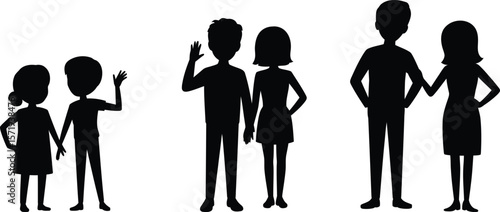 Family and Couple Silhouettes - Growing Up and Relationships Stages

