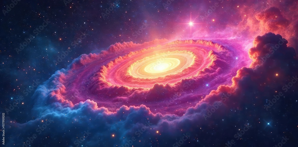 Obraz premium A majestic, swirling nebula in vibrant colors symbolizes the vastness and mystery of a universal faith, connecting all beings across time and space , mystery, power, sacred geometry