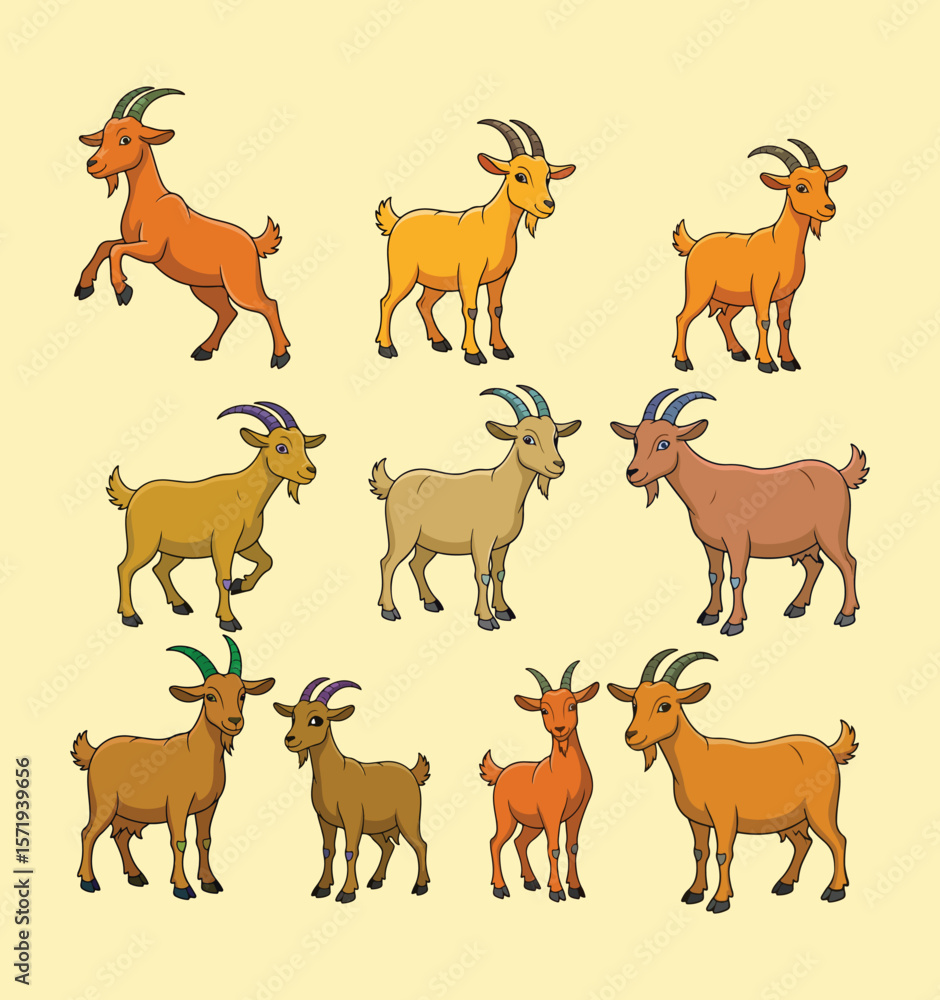 Obraz premium Collection of Cartoon Goats Vector Illustration.