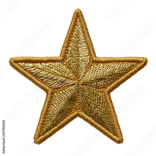 A golden embroidered star patch symbolizing achievement and success isolated on transparent background