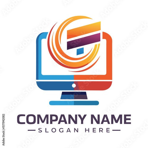 Colorful computer graphic logo with dynamic design elements