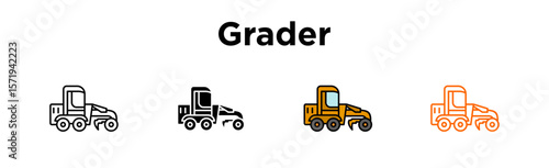Grader icon multiple. icon set. Editable Stroke Icon Collection. Grader, Motor Grader, Road Grader, Construction Grader, Heavy Equipment, Grading Machine, Earth Grader, Land Leveling, Blade Grader, Si