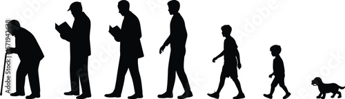 Human Life Cycle Male Figures and Dog - Aging and Development Silhouettes

