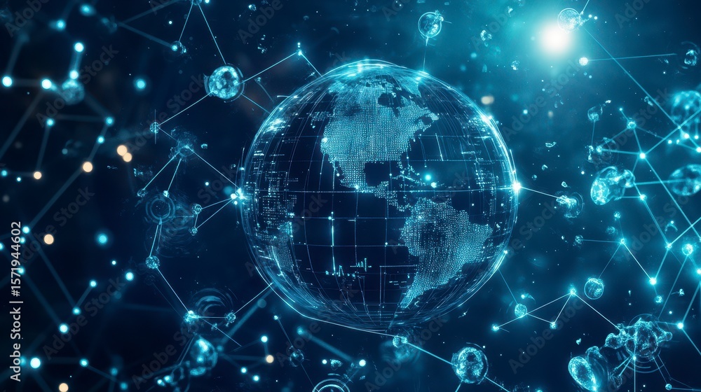 Obraz premium Digital Global Network with Abstract Connections and Earth Visualization