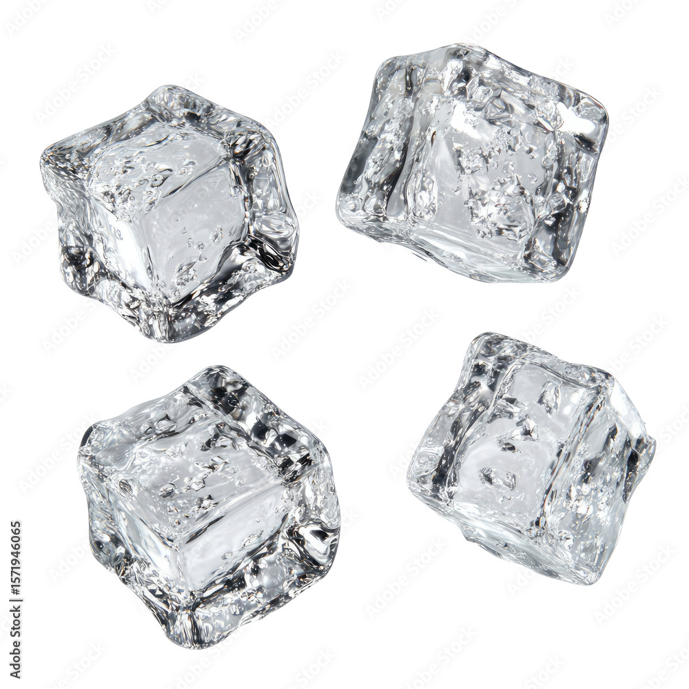 Obraz premium Four Realistic Ice Cubes on Transparent Background