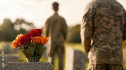 Families placing flowers on soldiers graves, honoring veterans in remembrance