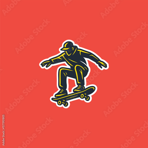 Skateboarder silhouette vector logo in mid-trick street style, generative ai