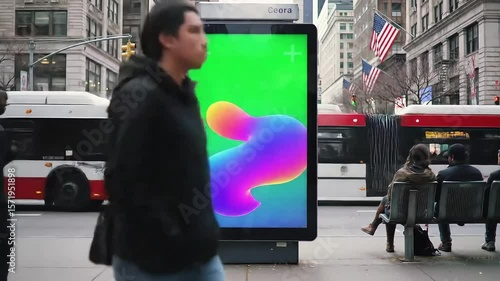 Colorful Abstract Animation on Digital Billboard in New York City Bus Stop