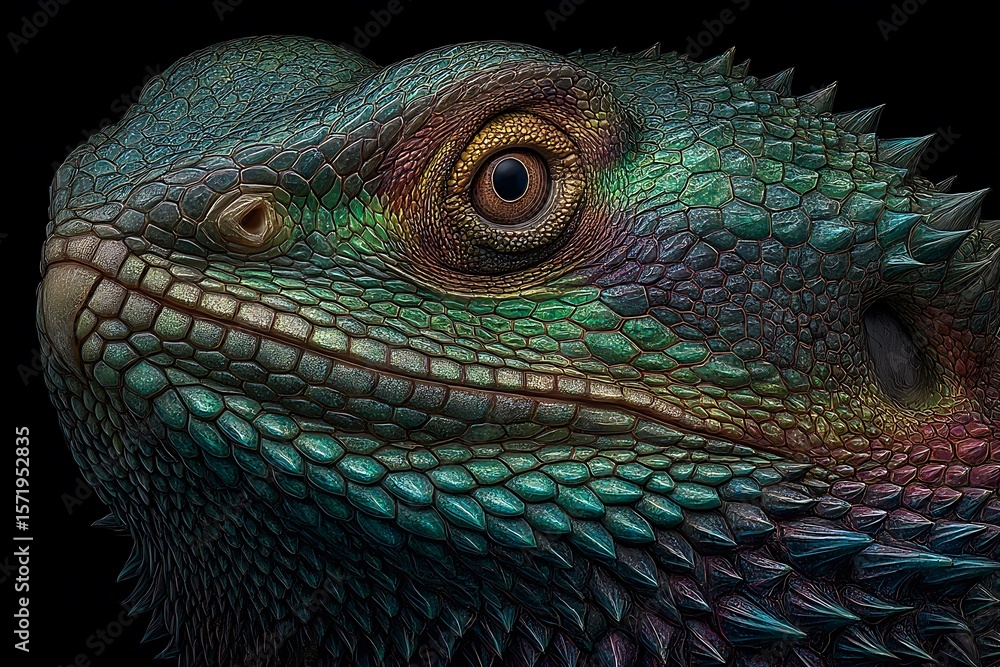 Fototapeta premium Closeup of a Bearded Dragon Lizard on Black Background