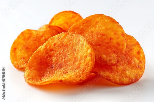 Crispy Spicy Potato Chips on White Background