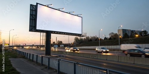 Blank billboard installed near a highway with visible fast-moving cars