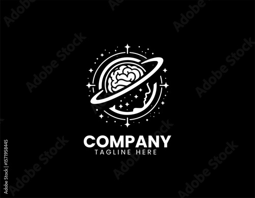 Creative Brain Planet Idea Innovation Cosmic Intelligence Vector Logo Design