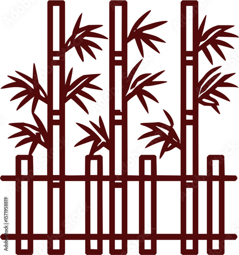 Illustration of a stylized bamboo grove behind a simple fence in a brown color scheme drawing style