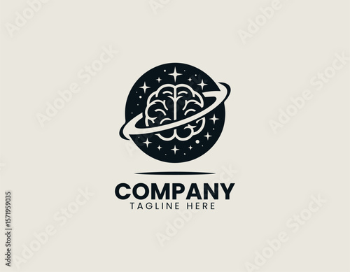 Creative Brain Planet Idea Innovation Cosmic Intelligence Vector Logo Design
