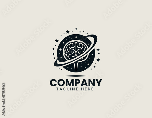 Creative Brain Planet Idea Innovation Cosmic Intelligence Vector Logo Design