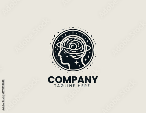 Creative Brain Planet Idea Innovation Cosmic Intelligence Vector Logo Design