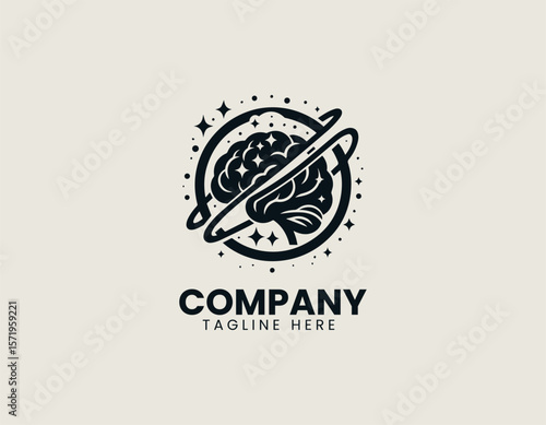 Creative Brain Planet Idea Innovation Cosmic Intelligence Vector Logo Design