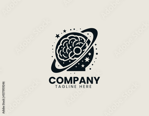 Creative Brain Planet Idea Innovation Cosmic Intelligence Vector Logo Design