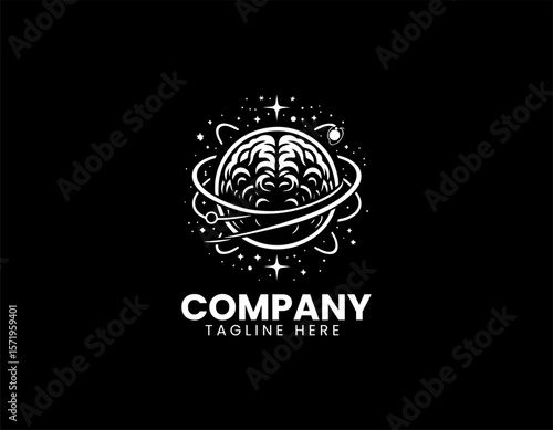 Creative Brain Planet Idea Innovation Cosmic Intelligence Vector Logo Design