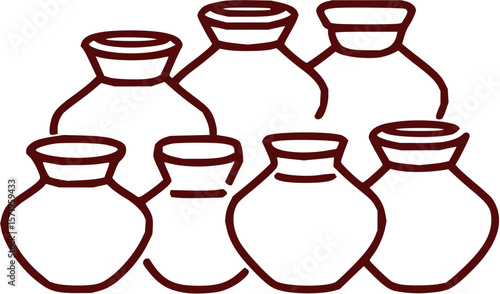 Collection of seven outline drawings of vases with narrow necks and rounded bodies in a group formation