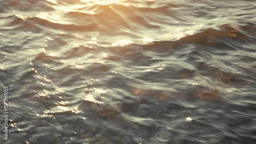 Golden light reflecting off a lake in early in the morning