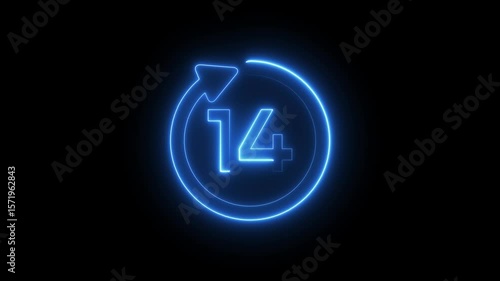 Neon countdown number. 14 hours timer animation.