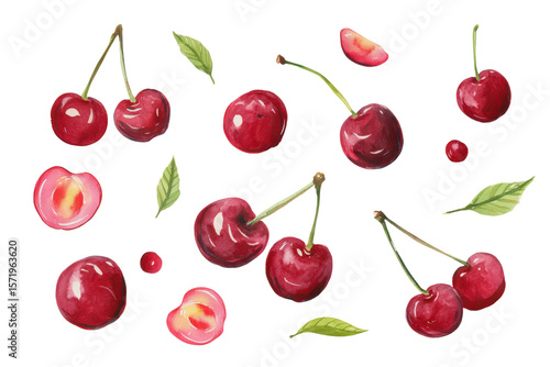 Cherry Flat-Lay Spread Transparent Background