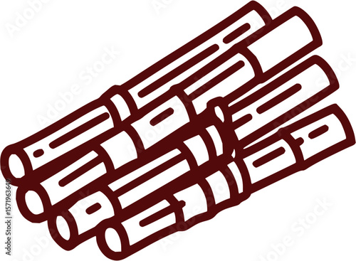 Illustration of a bundle of cylindrical objects with brown outlines stacked diagonally together nicely