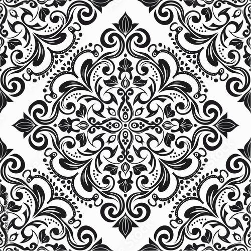 Elegant Black and White Damask Seamless Pattern Design
