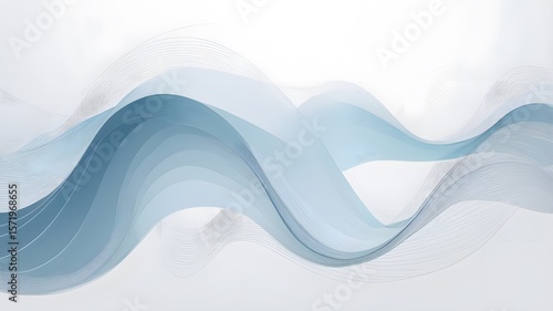 Minimalist white background with soft abstract wave lines in light blue and grey tones — perfect for corporate or medical use 4