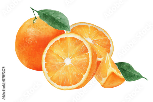 Watercolor orange halves isolated transparent background for fresh farmers-market poster art