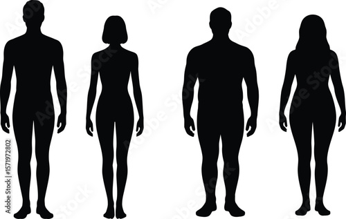 Human Body Types: Normal and Overweight Male and Female Silhouettes

