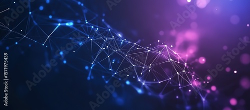 Abstract background with dots and lines in blue and purple colors for digital technology or business vector illustration. Illustration of data flow on a dark blue background. Big Data concept design