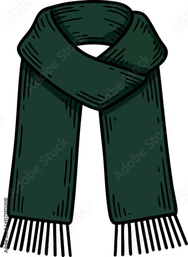 Dark green wool scarf winter accessory fashion cold season vector illustration