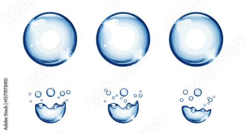Water droplet animation sequence showing water drops splashing in a series of three stages images