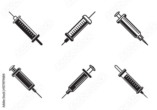 set of syringe icon silhouette vector illustration