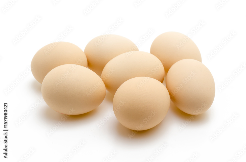 Raw Chicken Eggs on Pure White Background - Food Photography Raw Chicken Eggs on Pure White Background - Food Photography