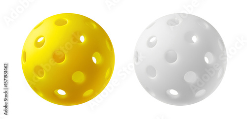 Yellow and white pickleball ball isolated on white background