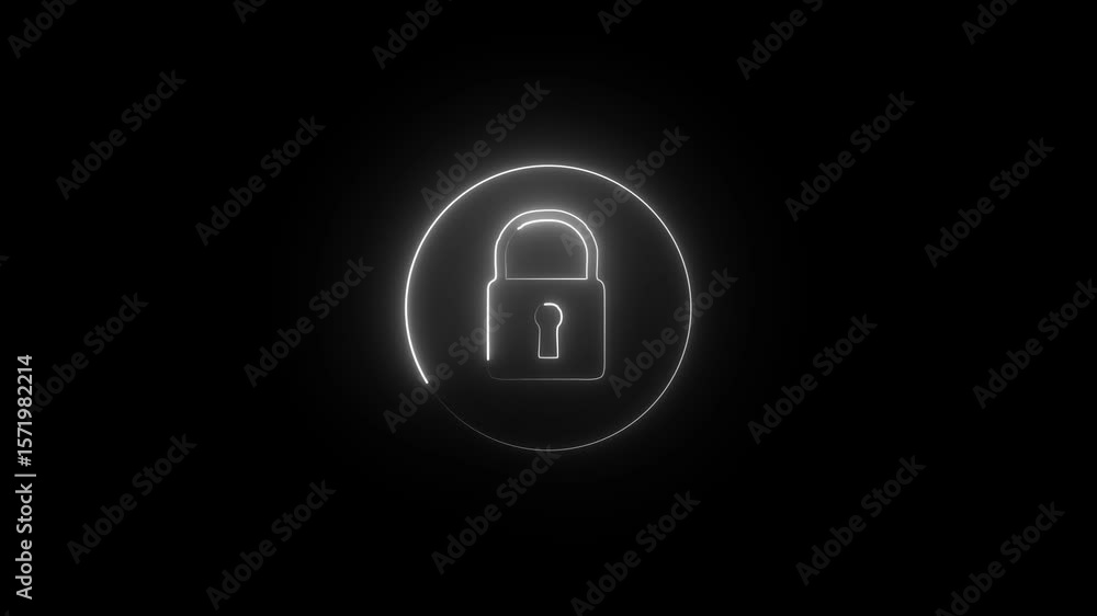 Safety, security, privacy, password icon. bright glowing neon line animation lock icon protection safety security privacy password closed animation sign.Lock icon animation neon on black background. Safety, security, privacy, password icon. bright glowing neon line animation lock icon protection safety security privacy password closed animation sign.Lock icon animation neon on black background.
