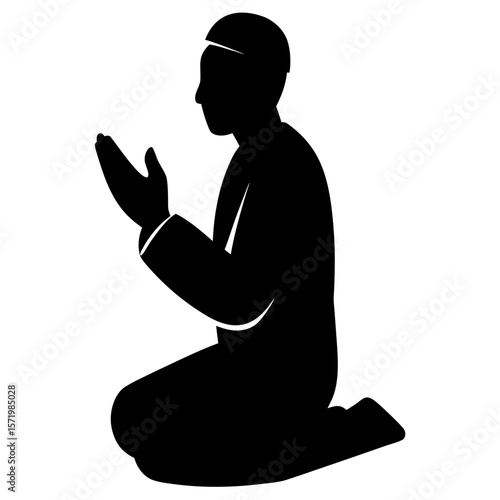 Muslim Man Kneeling in Prayer Black Silhouette Simple Icon Graphic Design