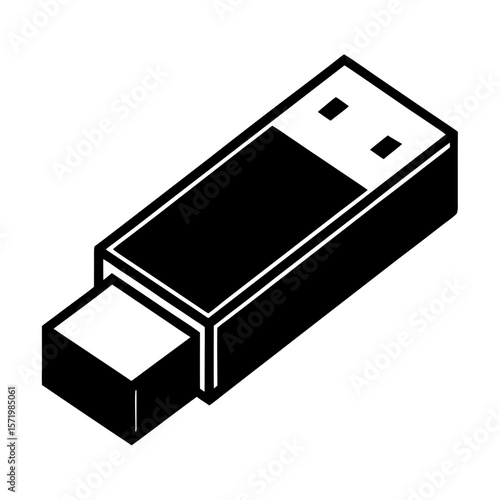 Isometric USB Flash Drive Icon Black and White Minimalist Design Technology Data Storage